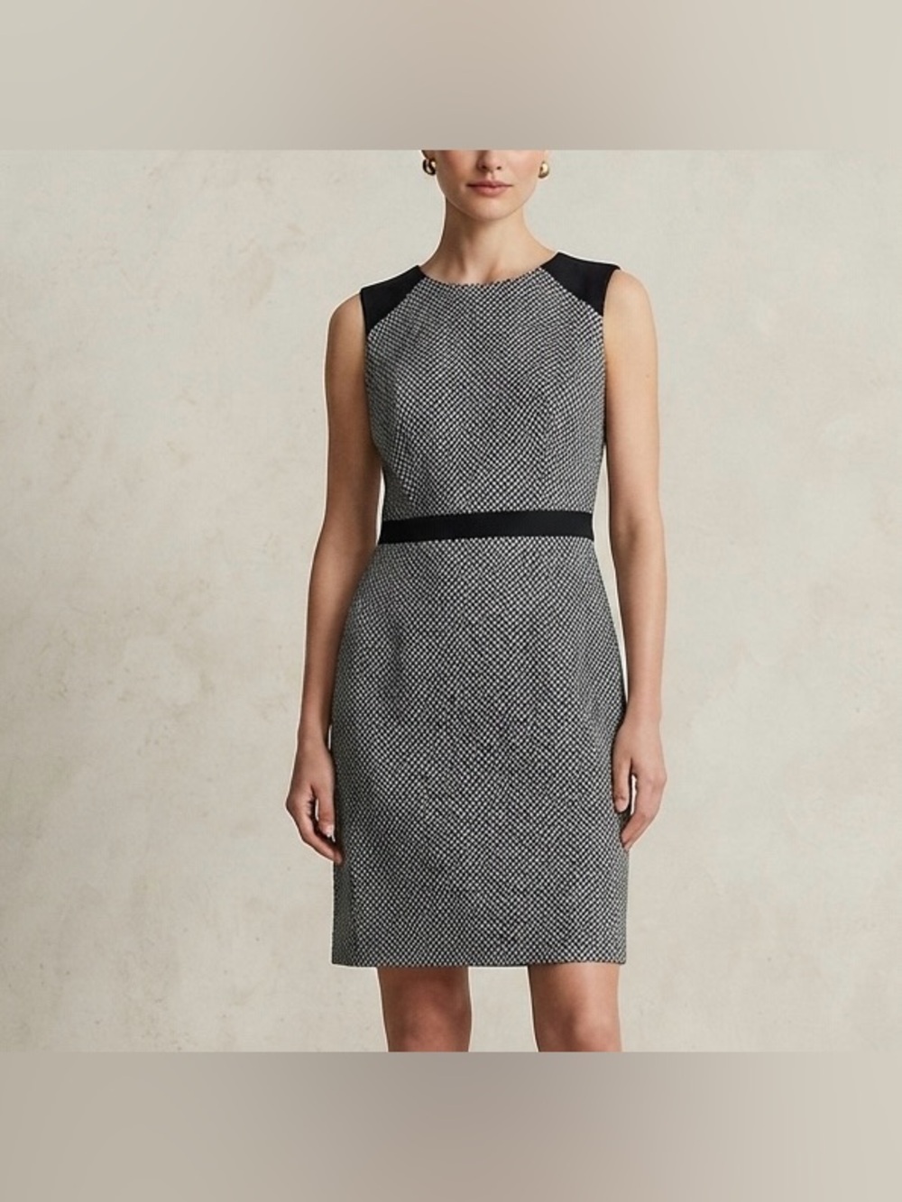 Banana Republic Black White Herringbone Sleeveless Sheath Dress Size 6